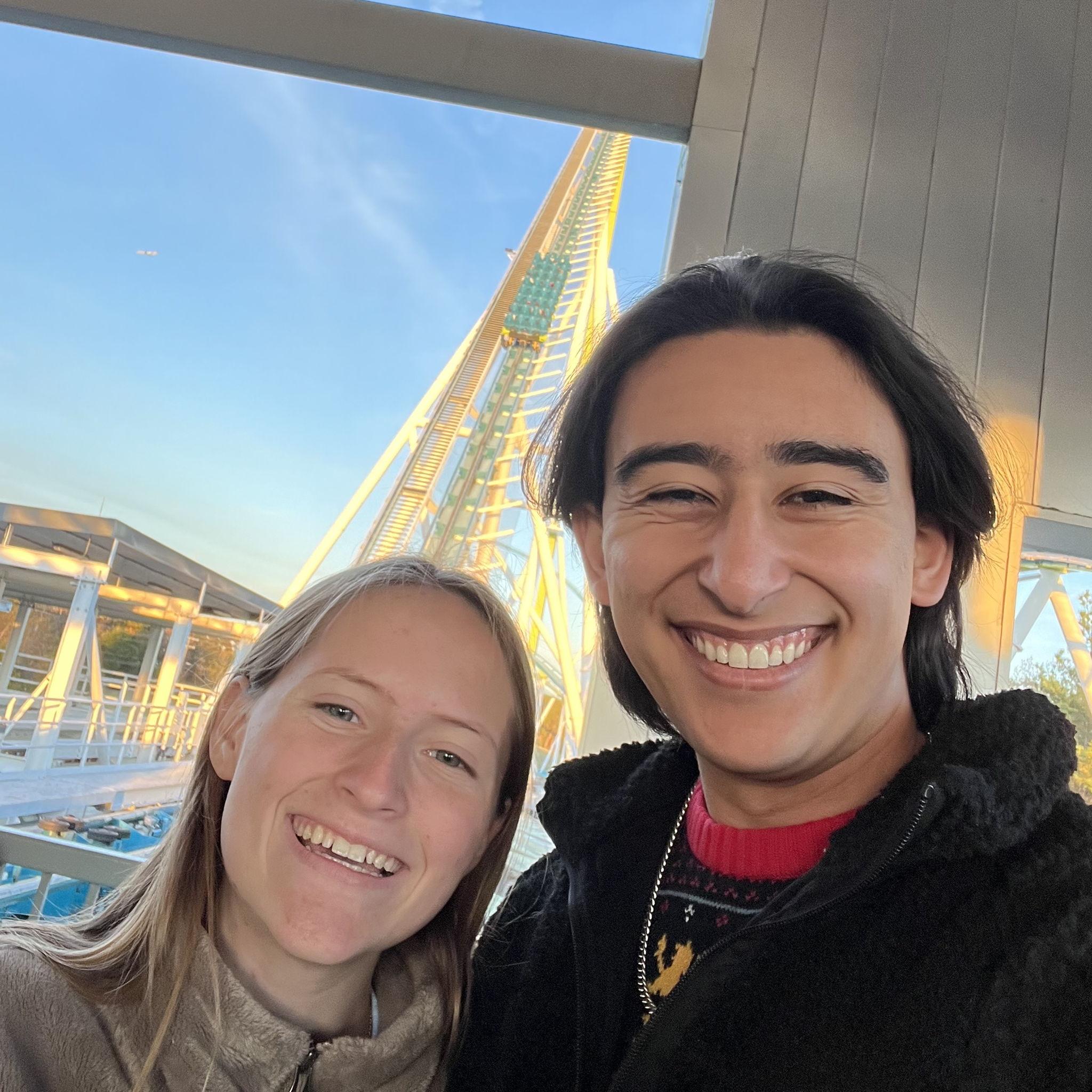 The groom & MOH about the ride the Fury at Carowinds