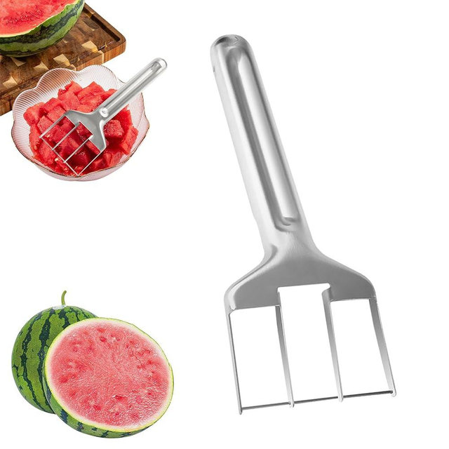 Watermelon Cutter Slicer Tool, 2025 New Stainless Steel Fruit Cutter, Watermelon Fork Slicer Cutter, Fruit Knives Salad Melon Baller Kitchen Gadgets for Camping Party (1)