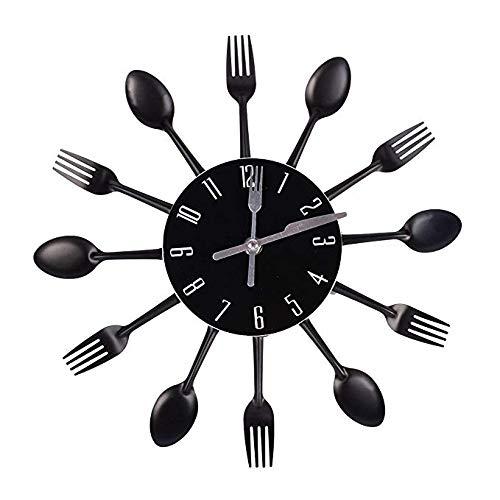 Hua Express Kitchen Wall Clock 3D Modern Creative Kitchen Cutlery Spoon Fork Timelike Wall Clock Wall Sticker Room Home Decoration (Black)