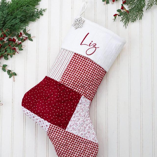 Quilted Christmas Stocking. Personalized Christmas Stocking, Farmhouse Christmas Stocking, Country Christmas Stocking, Patchwork Stocking