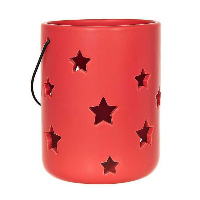 Red Ceramic Star Cutout Candle Holder