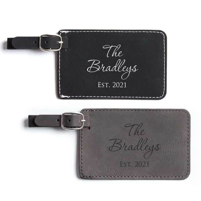 Lifetime Creations Personalized Wedding Luggage Tags Pair - Vegan Leather Wedding Bag Tags Newlyweds (Black & Gray)