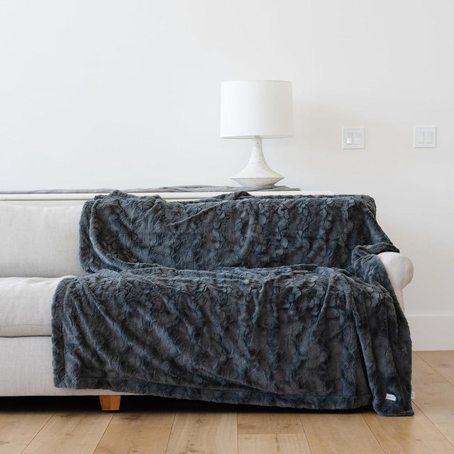 GRACED SOFT LUXURIES Charcoal Extra Large Faux Fur Throw Blanket | Ultra Soft & Fluffy 60x80 inches | Cozy, Thick Warm | Perfect for Bed, Couch, and Lounging Use for Kids & Adults