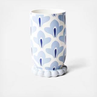 Iris Blue Medium Cylinder Vase with Knobbed Foot