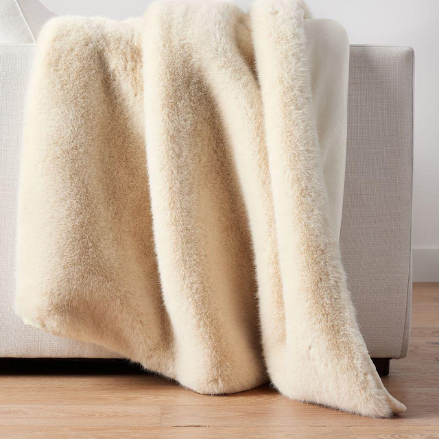 Faux Fur Mink Throw, Ivory, 60" x 80"