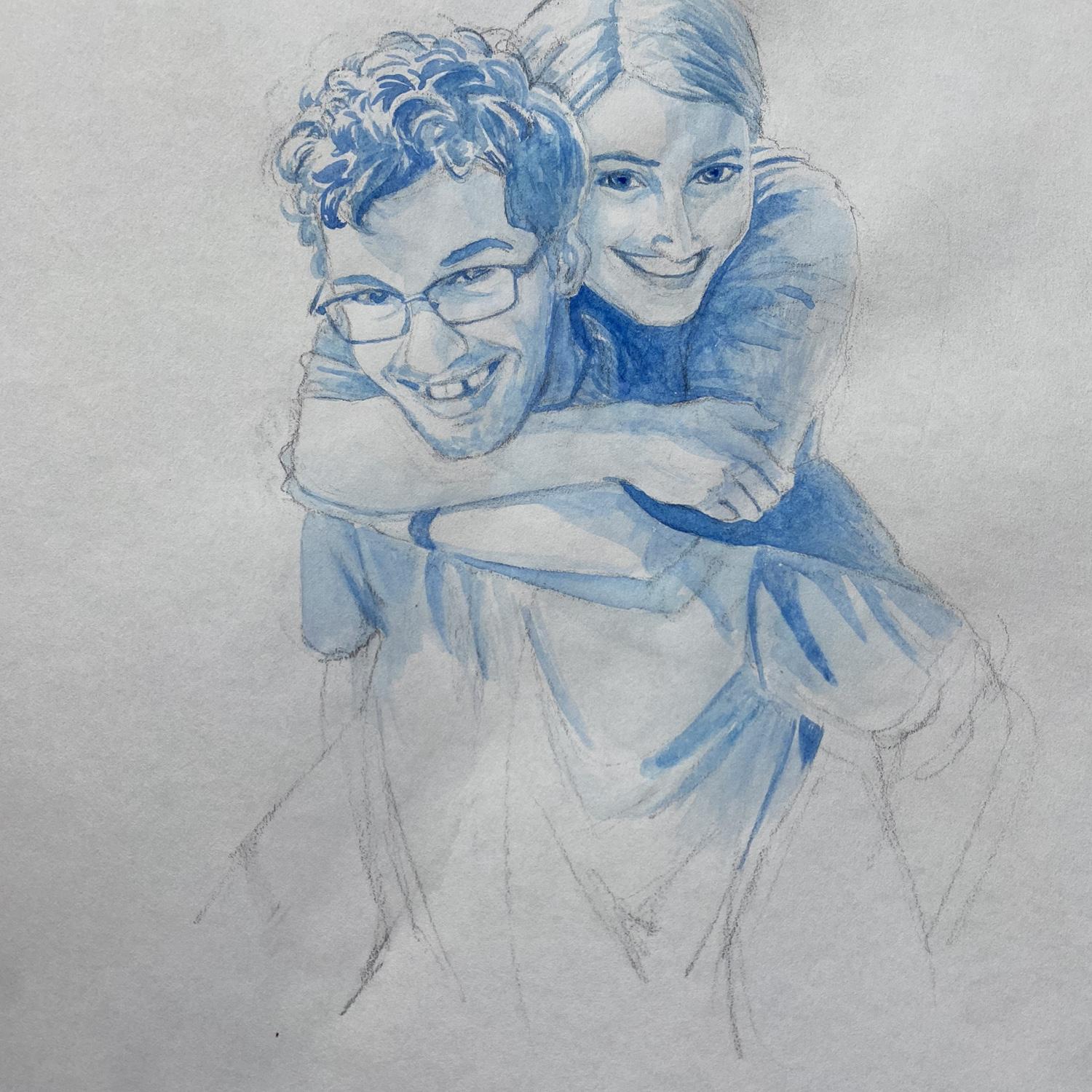 Elise did this watercolor of us! Isn’t it cool!?