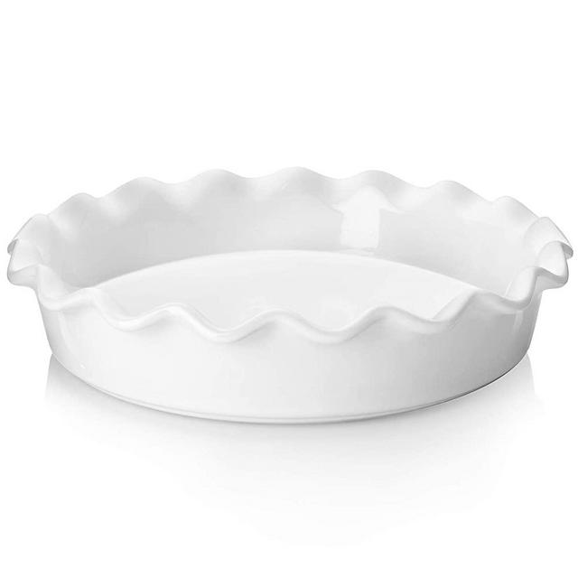 Teocera Porcelain Pie Pan for Baking, Pie Dish, Round Pie Plate with Ruffled Edge - 10.5 Inches for Apple Pie, Pot Pies - Set of 1, White
