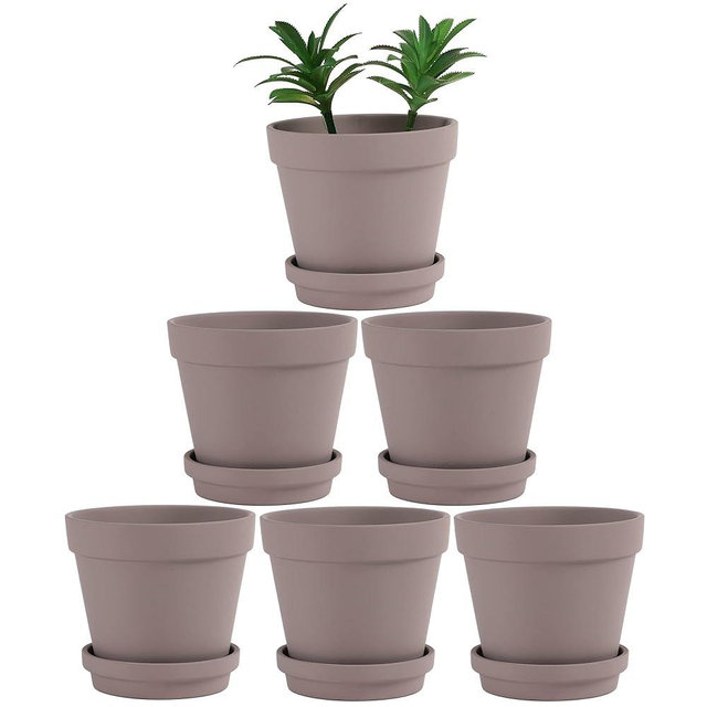 Terra Cotta Pots with Saucer- 6-Pack Large Terracotta Pot Clay Pots 5.5'' Clay Ceramic Pottery Planter Cactus Flower Pots Succulent Pot with Drainage Hole- for Plants,Crafts terra cotta planter(Grey)