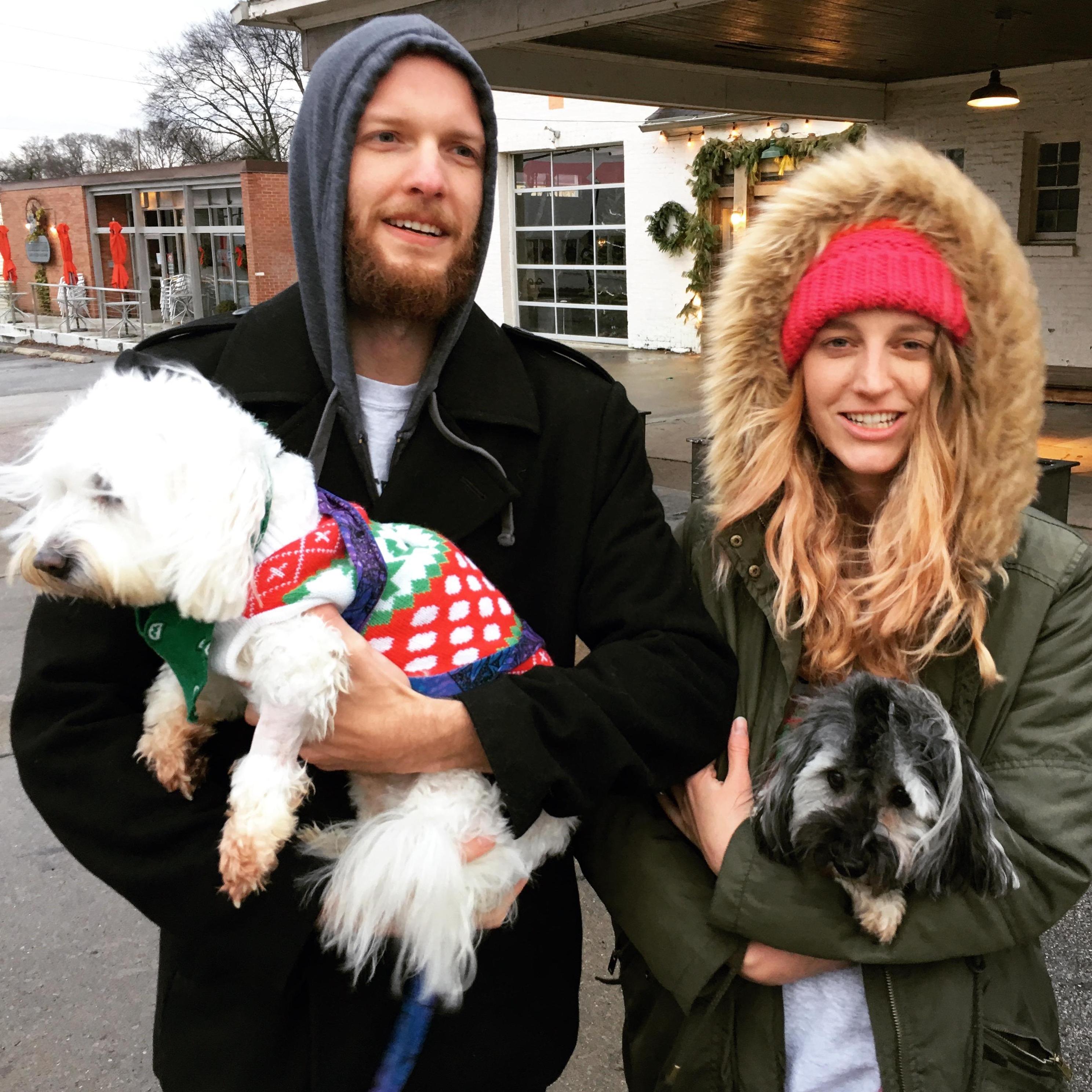 Oh hey, another picture of us with Dogs. Our first Christmas together (a few months after we met)