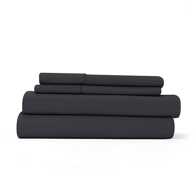 Linen Market Ultra Soft Easy Care Microfiber 16" Deep Pocket Basic 4 Piece Bed Sheet Set with Pillowcases, Black, Queen