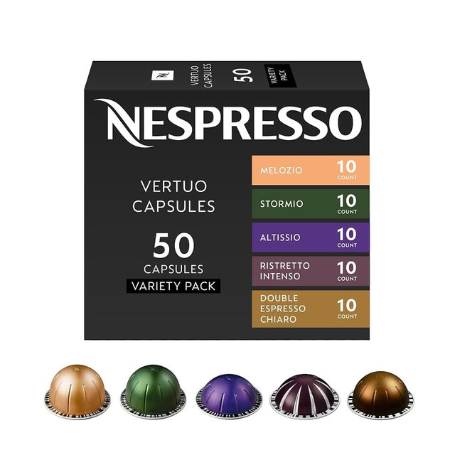 Nespresso Capsules Vertuo, Discovery Variety Pack, 50- Count (Pack of 1) Coffee & Espresso Pods, Brews 7.77 fl. oz, 2.7 fl. oz, and 1.35 fl. oz