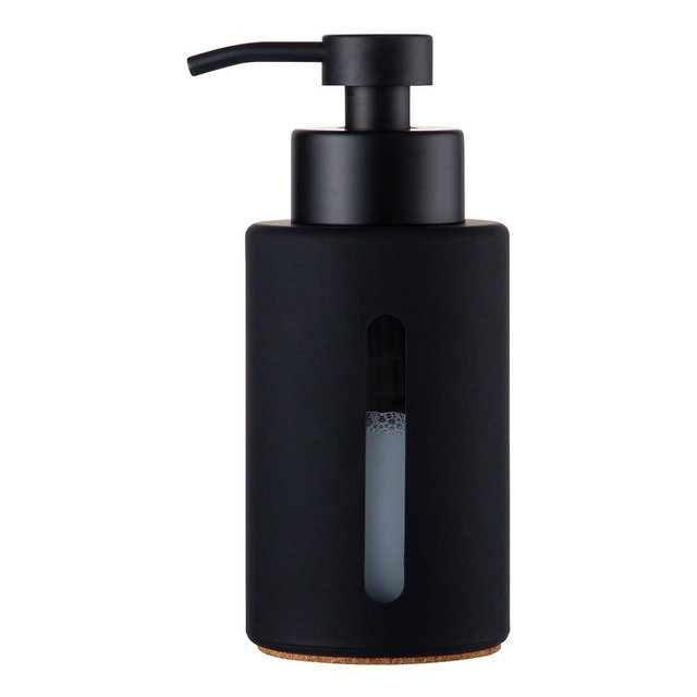 Enra Thick Glass Soap Dispenser with Clear Window,12oz Matte Black Bathroom Soap Dispenser Stainless Steel Hand Pump,Hand Liquid Soap Dispenser Rust Proof Countertop Lotion Bottle for Bathroom(Black)