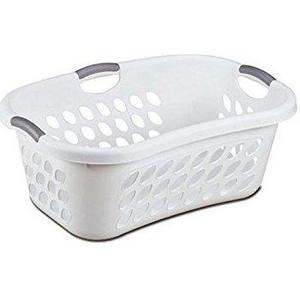 Hip Hold Plastci Laundry Basket, White with Titanium Handles