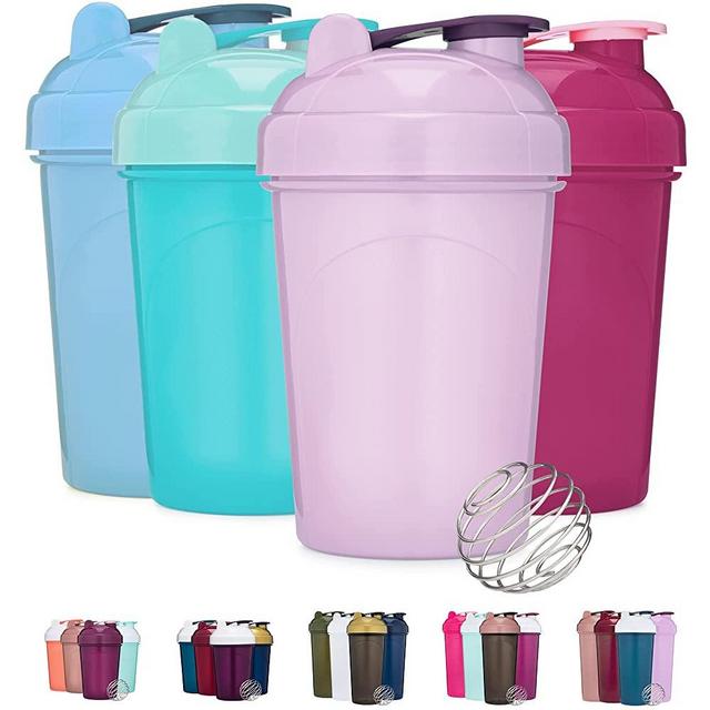 [4 Pack] 20-Ounce Shaker Bottle | Protein Shaker Cup 4-Pack with Wire Whisk Balls (Light Blue, Lavender, Teal/Mint, Raspberry) | Protein Shaker Bottle Set is BPA Free and Dishwasher Safe