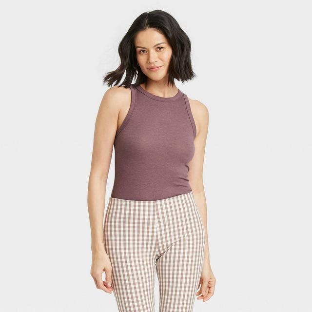 Women's Slim Fit Rib Tank Top - A New Day™ Dark Purple S