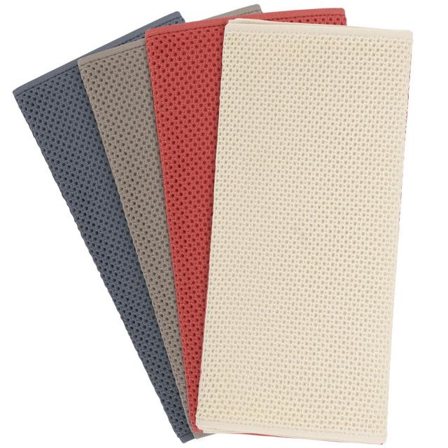 PiccoCasa Waffle Weave Kitchen Towels 4 Packs 100% Cotton Soft Absorbent Quick Drying Washing Dish Towels Mixed Color 13" x 27"