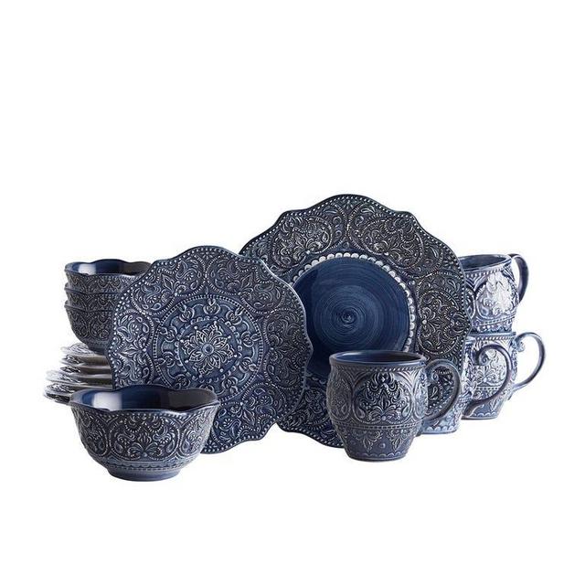 Chateau Clair Scalloped Indigo 16-Piece Dinnerware Set