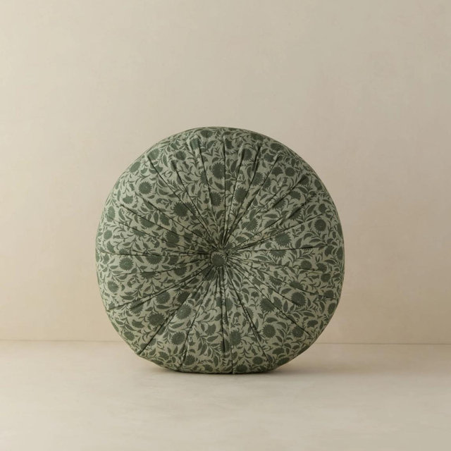 Fransen Linen Cotton Tufted Round Pillow