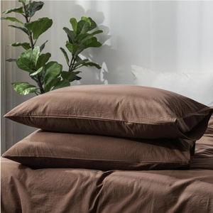 MooMee Bedding Pillowcases Pack of 2 100% Washed Cotton Linen Like Textured Breathable Durable Soft Comfy (Solid Cocoa Brown, King)