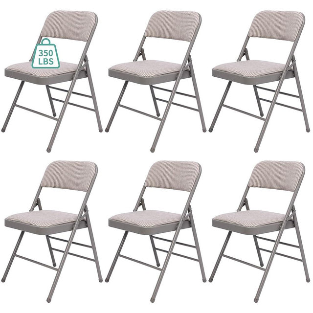 susici 6 Pack Grey Folding Chairs with Fabric Padded Cushion, Padded Dining Chair Set Portable Indoor Outdoor Stackable Folding Chair with Steel Frame for Home Office Events Wedding Party