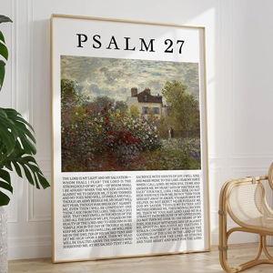 Psalm 27 Wall Art Vintage Flower Landscape Painting the Lord Is My Light Wall Art Bible Verse Prints Christian Pictures Jesus Artwork for Living Room Christian Scripture Posters 16x24inch No Frame