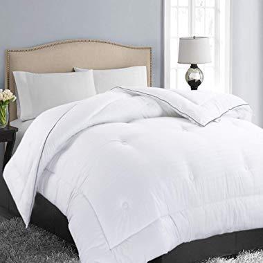 EASELAND All Season Queen Size Soft Quilted Down Alternative Comforter Hotel Collection Reversible Duvet Insert with Corner Tabs,Winter Warm Fluffy Hypoallergenic,Jacquard Weave White,88 by 88 Inches