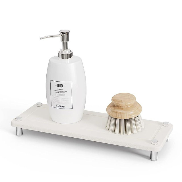 Johamoo Fast Drying Stone Sink Tray, Bathroom Instant Dry Sink Organizer, Diatomaceous Earth Water Absorbing Stone Tray for Sink, Sink Drying Stone for Kitchen Counter with Stainless Steel Feet, White