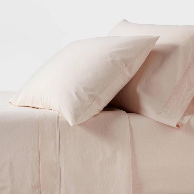 Queen 250 Thread Count Organic Percale Sheet Set Peach Chambray - Threshold™