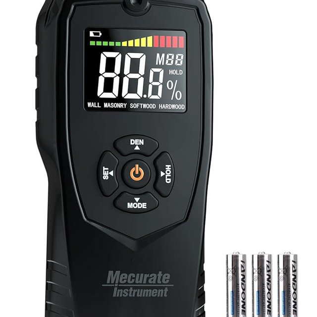 Moisture Meter Damp Meter Pinless Wood Moisture Meter for Walls Logs Firewood and Building Material, 4 Mode 9 Density Settings, Non-Destructive Moisture Detector with Backlit LCD and Alerts (Black)