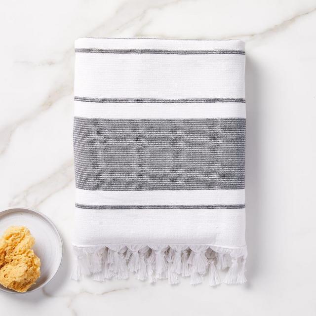 Organic Turkish Tassel Towel, Bath Towel, Black
