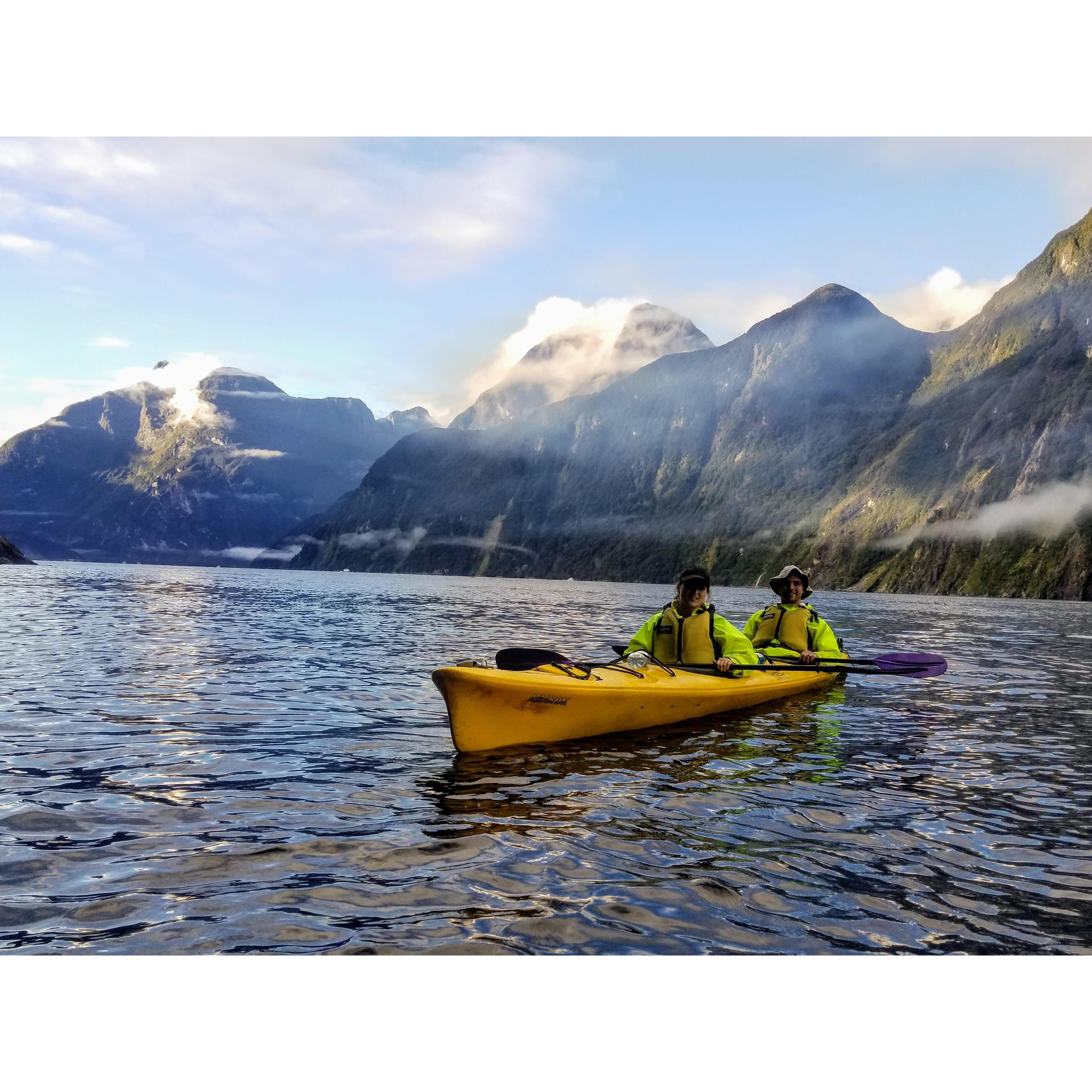 Kayaking the Milford Sounds on our honeymoon