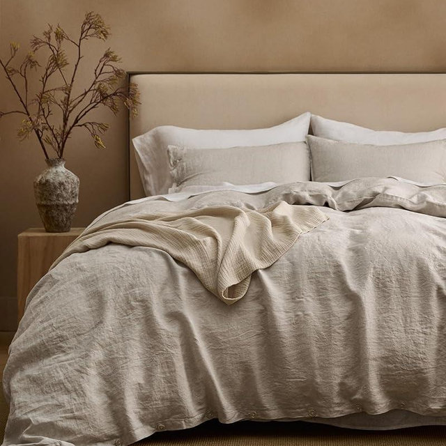 Bedsure 100% Linen Duvet Cover King Size, Washed 170 GMS European Flax-Linen, Soft 3pcs Bedding Set with Button Closure for Farmhouse, Natural Texture, Breathable for Hot Sleeper, Linen, King