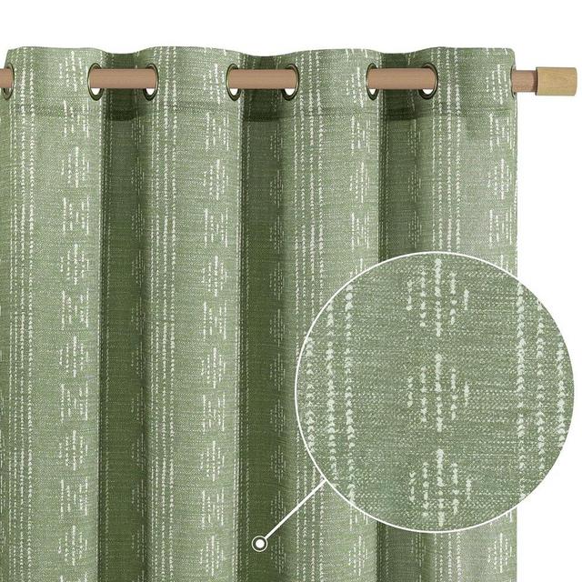 jinchan Boho Curtains Linen Curtains for Living Room Farmhouse Sage Green Curtains 84 Inch Length for Bedroom Semi Sheer Drapes Geometric Striped Printed Light Filtering Grommet Curtains 2 Panels Set