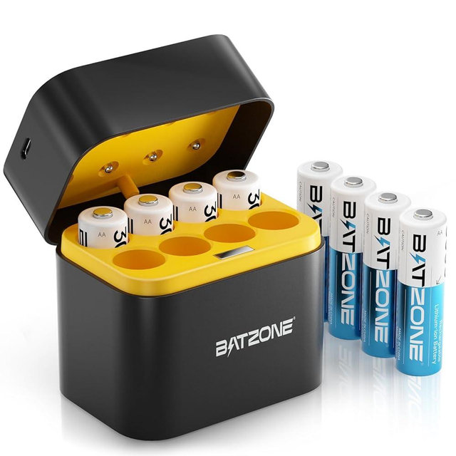 Rechargeable aa Batteries Lithium 8 Pack with Fast Charger,1.5V 3000mWh High Capacity aa Lithium Batteries,Constant Output Li-ion Double a Batteries Cycle Times up to 1600x