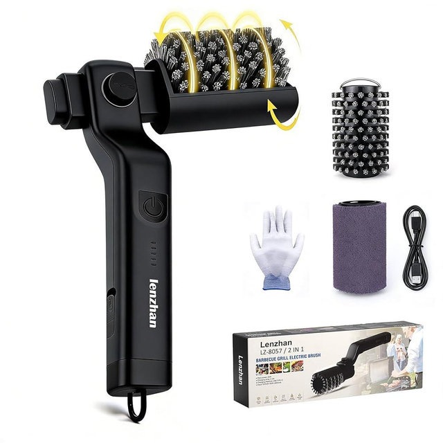 Cordless Electric Grill Brush with Adjustable Angle, 3-Speed Power Motor & Stainless Steel Head - Rechargeable, 90-Min Runtime, Waterproof Grill Cleaner for BBQ Grates & Griddles (Black)