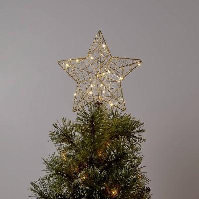 10" Lit Gold Wire Wrapped Star Christmas Tree Topper Warm White Dewdrop Lights - Wondershop™