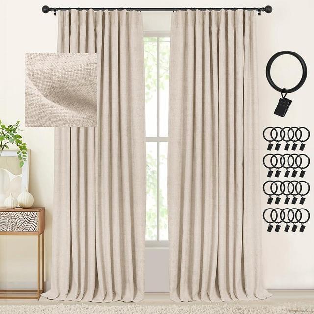 INOVADAY Blackout Curtains, 2-Panel Linen Textured 100% Thermal Insulated Room Darkening Sun Blocking Drapes for Bedroom, Nursery, Living Room + 20 Curtain Ring Clips - Oatmeal W50”xL108”