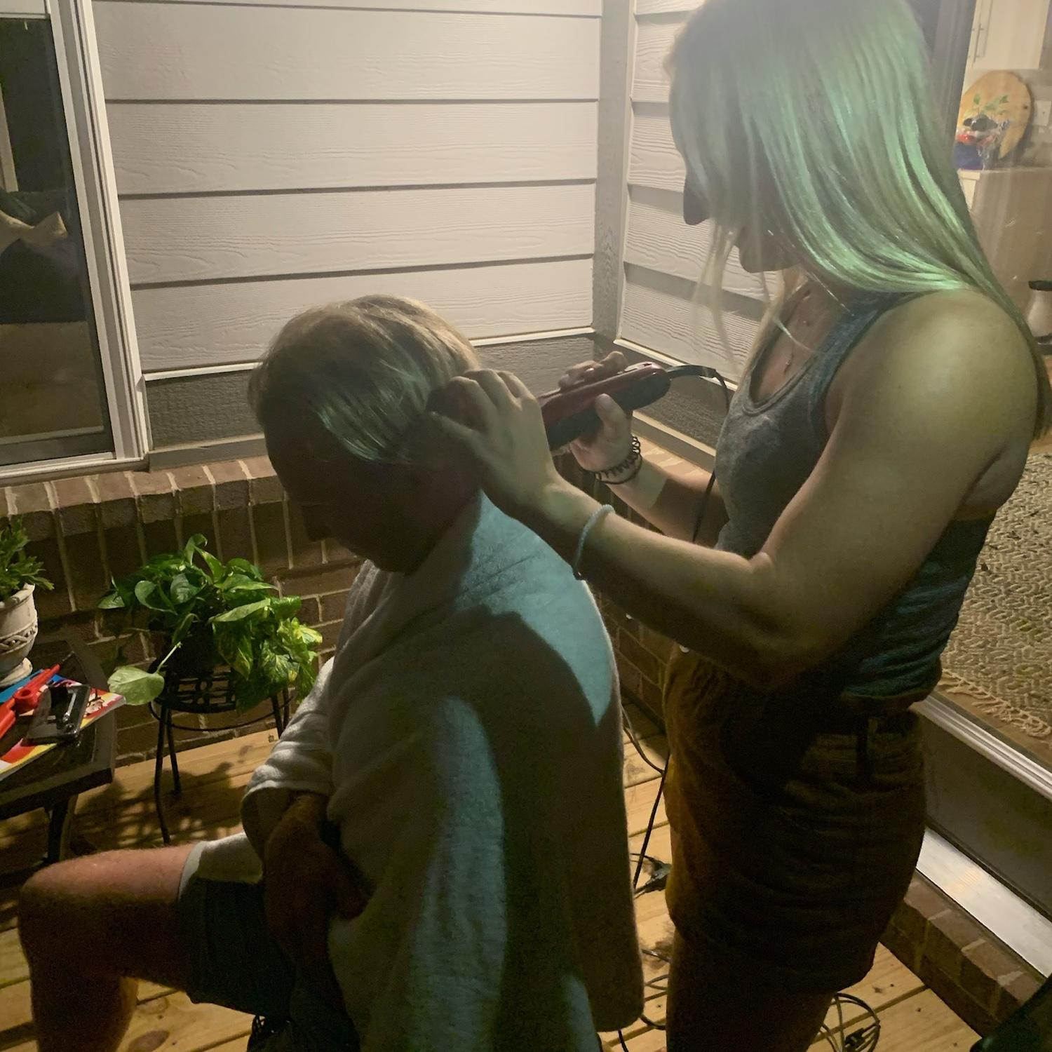 abby shaving Blaine’s hair the night before he left for bootcamp