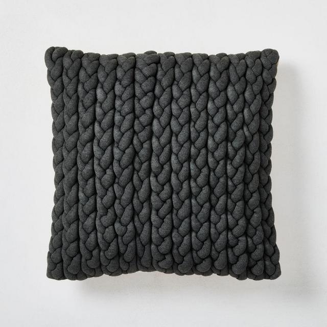 Braided Jersey Pillow Cover, Charcoal, 20"x20"