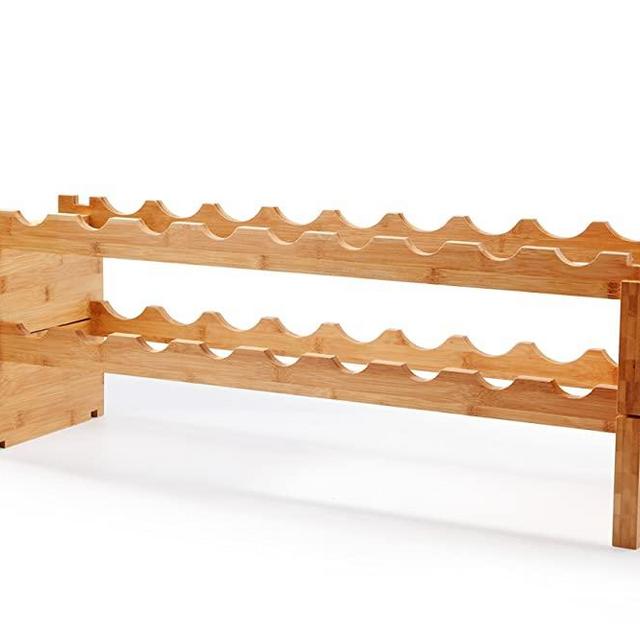 Mosa Natural Bamboo 18 Bottle Wine Rack (33.5" X 9.4" X 11.5"), Wood Wine Rack Wine Accessories Wooden Free Standing Countertop Stackable Wine Storage Shelf