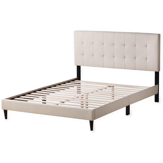 Queen Cara Upholstered Platform Bed With Square Tufted Headboard Stone - Brookside