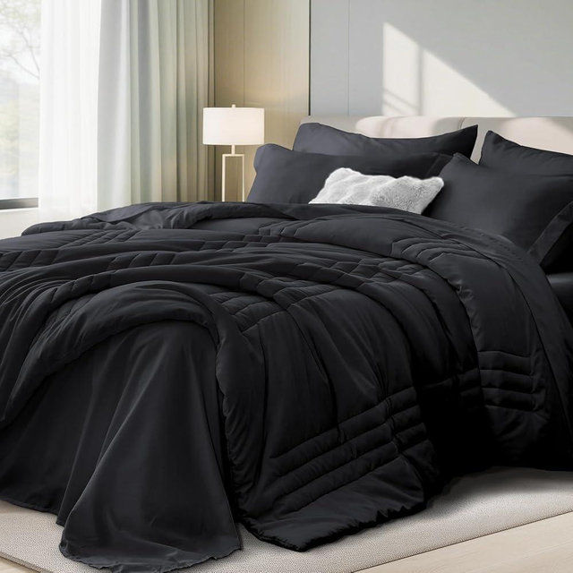 Velorose King Comforter Set Black - Bed in a Bag King Size 7 Pieces, Soft Bedding Set for All Seasons, Premium King Comforter Set with Comforter, Sheets, Pillowcases & Shams