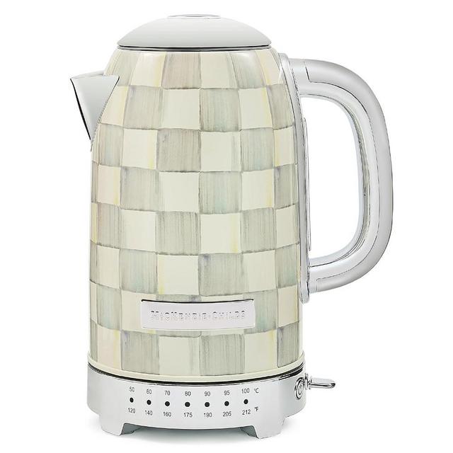 MACKENZIE-CHILDS Electric Kettle, Stainless-Steel Tea Kettle, Gray-and-White Sterling Check