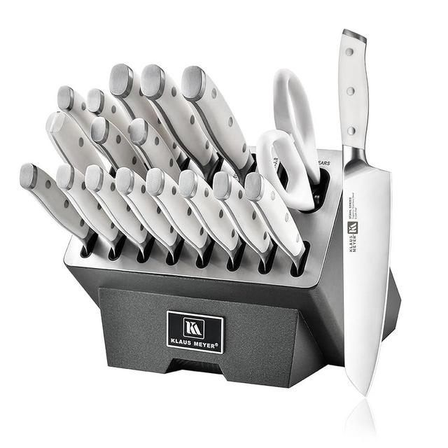 Klaus Meyer Stahl 19 Piece High Carbon Exclusive German Steel Knife Block Set (White)