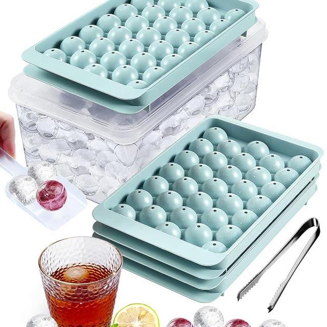 Ice Cube Tray Set with Lid & Bin - 3 Pack Stackable Mini Circle Ice Tray for Freezer – 99 Round Ice Balls Easy Release – Small Nugget Ice Cube Mold Ice Maker for Whiskey, Cocktails & Baby Food Storage