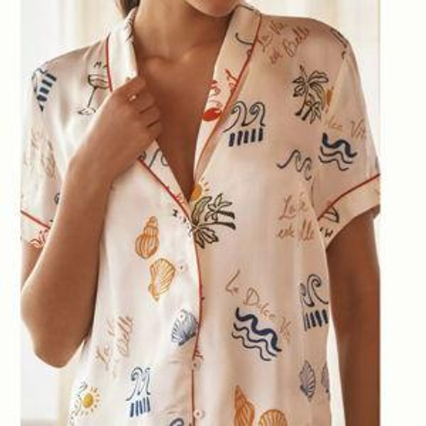By Anthropologie Silky Patterned Pajama Top | Small