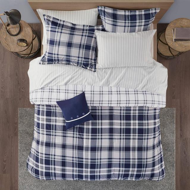 Queen Leroy Reversible Complete Bedding Set - Navy