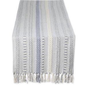 DII Farmhouse Braided Stripe Table Runner Collection, 15x72 (15x77, Fringe Included), Cool Gray