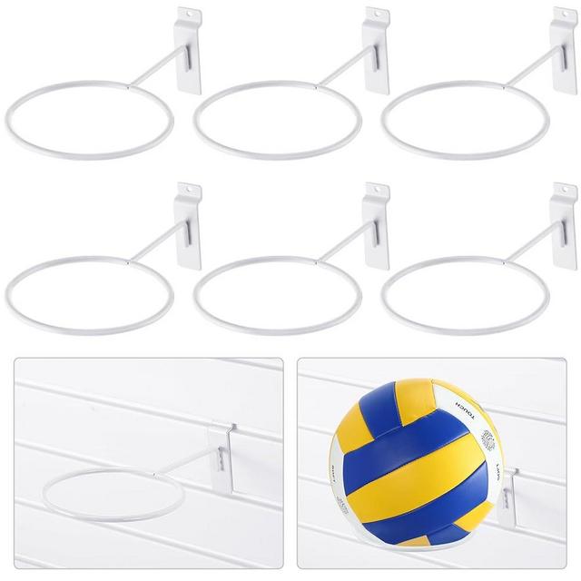 Gisafai 6 Pcs Slatwall Metal Ball Storage Multi Function Ball Holder Slatwall Basketball Rack Basketball Wall Mount for Sport Football Volleyball Soccer Display Room Decor Display (White)