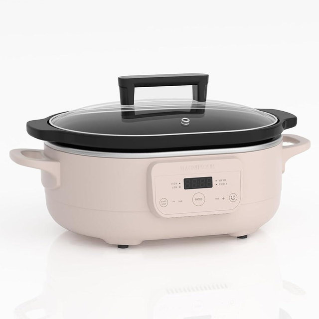 MAGNIFIQUE 6 Quart Programmable Slow Cooker Removable Healthy Nonstick Pot - Small Kitchen Appliance for Family Dinners - Serves 6+ People - Heat Settings: Keep Warm Pink